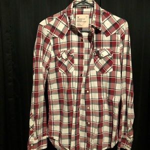 American Eagle red-checkered button up